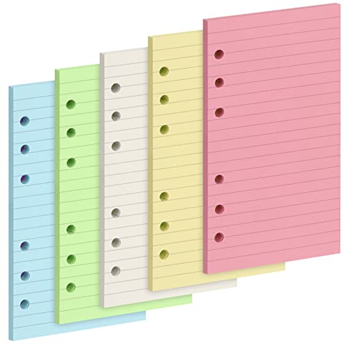 Skycase A6 Refill Papier - A6 Linie Papier [150 Blatt/300 Seiten],6 Löcher Lose Blätter,Refill Leeres Papier 100 GSM,Nachfüllpapier für Filofax A6,Ringbücher,Notizen,Skizze(5 Farben,Linie) von Skycase