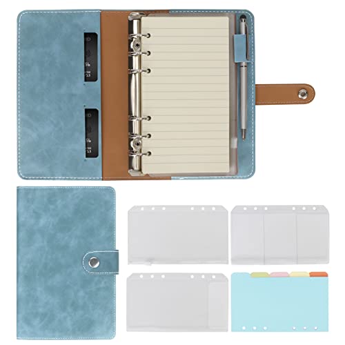 Skycase DIN A6 Ringbuch Organizer – Nachfüllbar mit 6-Ringen, PU-Leder Notizbuch + 60 Blatt & 3 Taschen – Ideal für Schule/Studium/Büro als Planer oder Tagebuch (Hellblau) von Skycase