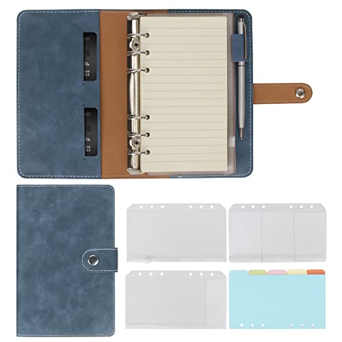 Skycase DIN A6 Ringbuch Organizer - Nachfüllbares 6-Ring Notizbuch mit PU-Leder, 60 Blatt liniertem Papier + 3 Taschen - Perfekt als Tagebuch/Planer für Schule/Büro (Blau) von Skycase