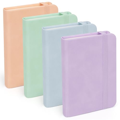 Skycase Mini Notizbuch Notizblock A7 - Notizblock A7,Mini Notizblock A7 Set,Notizbuch Klein Notizblock,Mini Pocket Notizbuch PU Leather Notebook,gerahmt gefütterte Notizblöcke mit Band (4PCS) von Skycase