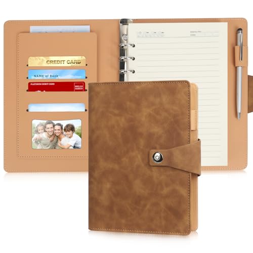 Skycase a5 binder - din a5 ringbuch, ringbuch a5, a5 ringbuch nachfüllbar, PU Leder Loseblatt Notebook,Leder A5 Ring Binder,6 Runde Ring Binder Planer Notizbuch Abdeckung, Ordner a5 (Braun) von Skycase