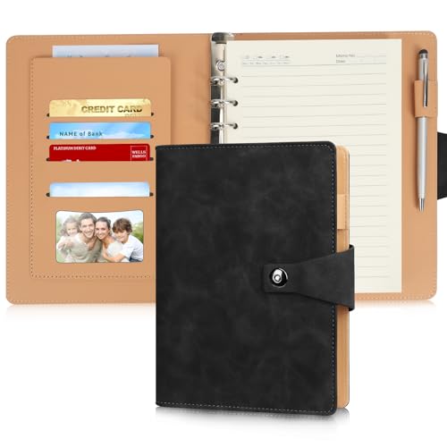 Skycase a5 binder - din a5 ringbuch, ringbuch a5, a5 ringbuch nachfüllbar, PU Leder Loseblatt Notebook,Leder A5 Ring Binder,6 Runde Ring Binder Planer Notizbuch Abdeckung, Ordner a5 (Schwarz) von Skycase