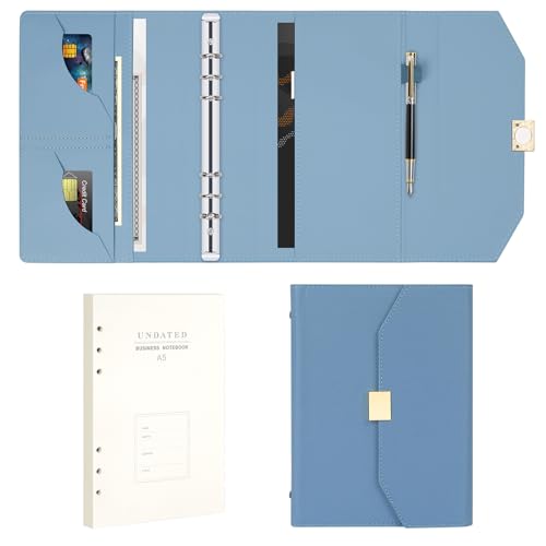 Skycase din a5 ringbuch - a5 ringbuch,ordner a5,ringbuch a5 nachfüllbar,PU Leder Loseblatt Notebook,6 Runde Ring Binder Planer Notizbuch Abdeckung,Leder A5 Ring Binder,a5 binder (Blau) von Skycase