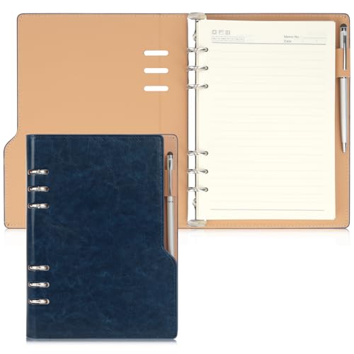 Skycase din a5 ringbuch - ordner a5, ringbuch a5, a5 binder, PU Leder Loseblatt Notebook, Leder A5 Ring Binder, 6 Runde Ring Binder Planer Notizbuch Abdeckung, a5 ringbuch nachfüllbar (Blau) von Skycase