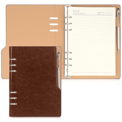 Skycase din a5 ringbuch - ordner a5, ringbuch a5, a5 binder, PU Leder Loseblatt Notebook, Leder A5 Ring Binder, 6 Runde Ring Binder Planer Notizbuch Abdeckung, a5 ringbuch nachfüllbar (Braun) von Skycase