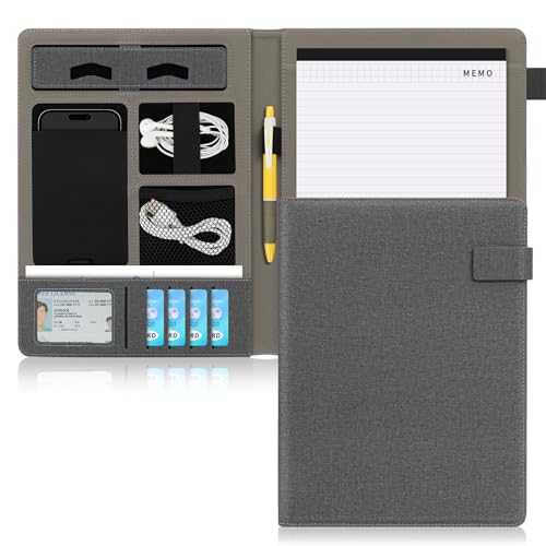 Skycase dokumentenmappe a4 - Konferenzmappe A4 London aus Veganem Leder,klemmhefter a4 PU Leder Ringhalter Schreibmappen Multi Dokumententasche mit Klemmbretter und Tasche für Organizer (Grau) von Skycase