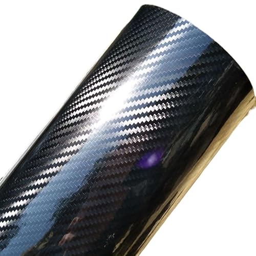 Autofolie Hochglänzende 5D-Carbonfaser-Vinylfolie in Silber, Schwarz, Rot, Grau, Carbonfaser-Car-Wrap-Blatt, Rollenfolie, Werkzeug, Autoaufkleber, Aufkleber Auto Folie(5D Black 3D,20CM X 152CM) von SkyjOy