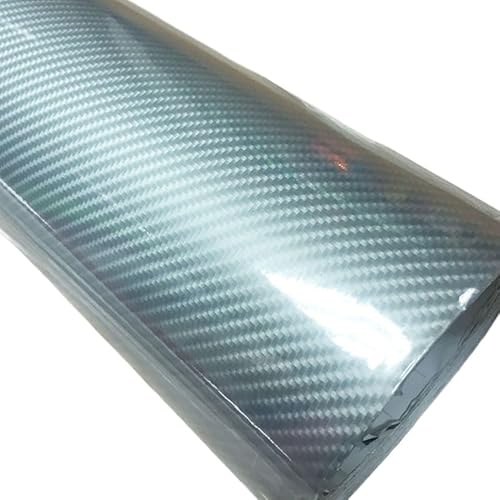 Autofolie Hochglänzende 5D-Carbonfaser-Vinylfolie in Silber, Schwarz, Rot, Grau, Carbonfaser-Car-Wrap-Blatt, Rollenfolie, Werkzeug, Autoaufkleber, Aufkleber Auto Folie(5D Silver 4D,20CM X 152CM) von SkyjOy