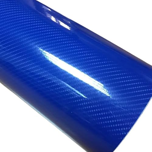 Autofolie Hochglänzende 5D-Carbonfaser-Vinylfolie in Silber, Schwarz, Rot, Grau, Carbonfaser-Car-Wrap-Blatt, Rollenfolie, Werkzeug, Autoaufkleber, Aufkleber Auto Folie(5d Blue,20CM X 152CM) von SkyjOy