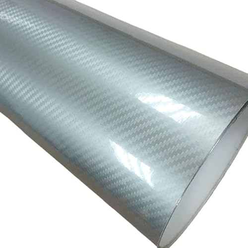 Autofolie Hochglänzende 5D-Carbonfaser-Vinylfolie in Silber, Schwarz, Rot, Grau, Carbonfaser-Car-Wrap-Blatt, Rollenfolie, Werkzeug, Autoaufkleber, Aufkleber Auto Folie(5d Silver,20CM X 152CM) von SkyjOy