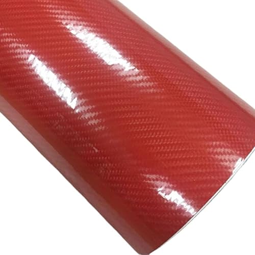 Autofolie Hochglänzende 5D-Carbonfaser-Vinylfolie in Silber, Schwarz, Rot, Grau, Carbonfaser-Car-Wrap-Blatt, Rollenfolie, Werkzeug, Autoaufkleber, Aufkleber Auto Folie(5d red,20CM X 152CM) von SkyjOy