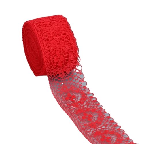 SkyjOy Spitzenband 10 Yard/Rolle Spitzendekoration, DIY-Nähzubehör, Spitzenrock, weißer 3D-Blumen-bestickter Spitzenstoff und Bastel-Spitzenband Spitzenborte(Red) von SkyjOy