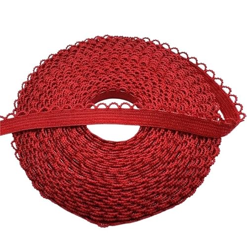 SkyjOy Spitzenband 5 Yards 10 mm elastisches Spitzenband, umklappbares Spandex-Gummiband for Nähen von Spitzenbesatz, DIY-Stirnband, Unterwäsche, Dessous-Zubehör Spitzenborte(Red,5 Yards) von SkyjOy