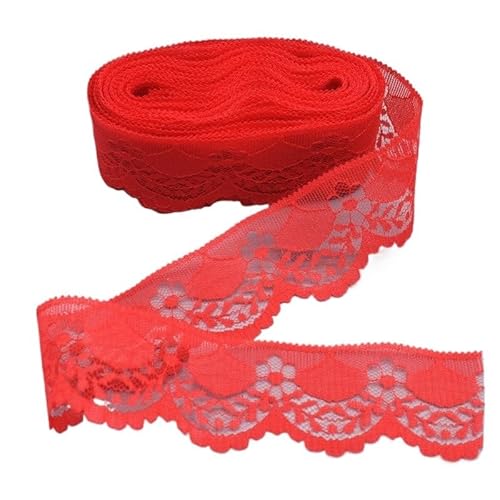 SkyjOy Spitzenband Spitzenstickerei / 5–10 Yards lang, 40 mm breit, DIY Nähen, Kleidung, Spitzenband, Schmuckzubehör Spitzenborte(Red,10 Yards) von SkyjOy