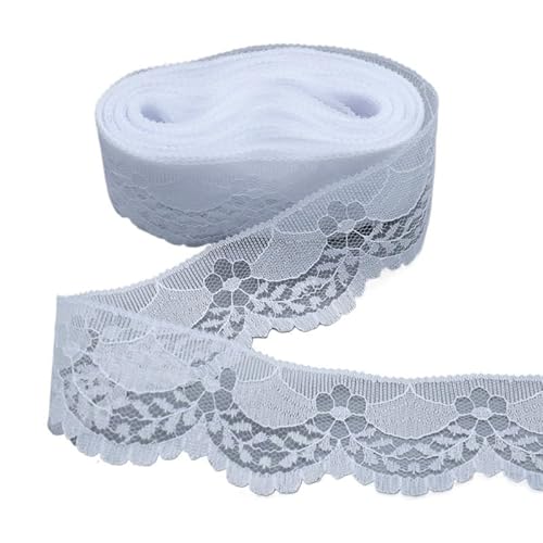 SkyjOy Spitzenband Spitzenstickerei / 5–10 Yards lang, 40 mm breit, DIY Nähen, Kleidung, Spitzenband, Schmuckzubehör Spitzenborte(White,5 Yards) von SkyjOy