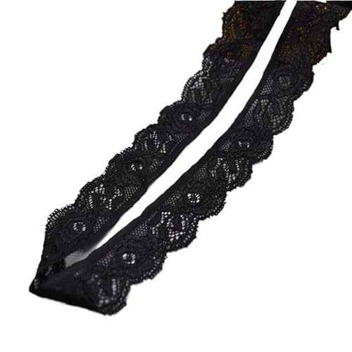 SkyjOy Spitzenband Stretch elastisches Spitzenband Spitzenstoff Elastizität Spitzenbesatz Bestickt for Nähen von Kleidung Unterwäsche Zubehör Spitzenborte(Noir,5 Yards) von SkyjOy