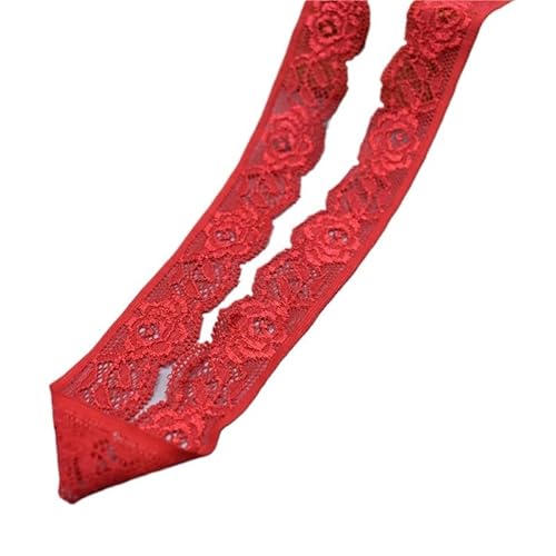 SkyjOy Spitzenband Stretch elastisches Spitzenband Spitzenstoff Elastizität Spitzenbesatz Bestickt for Nähen von Kleidung Unterwäsche Zubehör Spitzenborte(Red,5 Yards) von SkyjOy