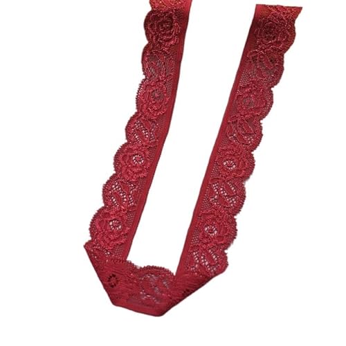 SkyjOy Spitzenband Stretch elastisches Spitzenband Spitzenstoff Elastizität Spitzenbesatz Bestickt for Nähen von Kleidung Unterwäsche Zubehör Spitzenborte(Wine Red,5 Yards) von SkyjOy