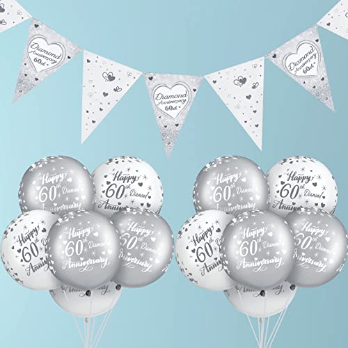 13 Stück 60. Hochzeit Jahrestag Dekoration Set 60. Jahrestag Diamant Hochzeit Luftballons 60. Jahrestag Latex Ballons Hochzeit Banner Ammer Flaggen für Partybedarf Valentinstag von Skylety