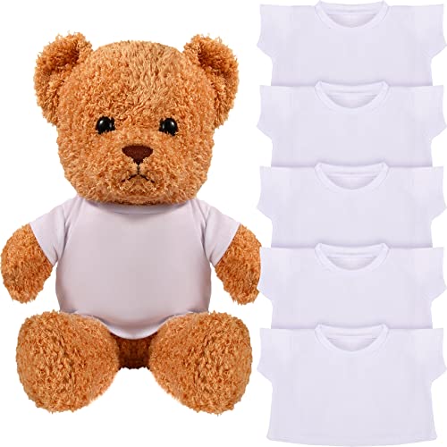 Skylety 6 Stück Kleidung für Bären Einfarbige Mini T-Shirts Kuscheltier Plüschtier Oberteile für Plüschbär Runde Halsausschnitt T-Shirts Puppen Bekleidung für Puppen 14-18 Zoll (Weiß) von Skylety