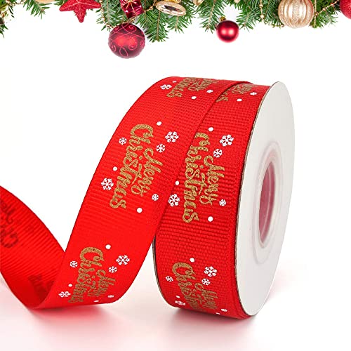 Homo Trends Geschenkband mit Aufschrift "Merry Christmas", bedruckt, Schneeflocke, rot, zum Basteln und Geschenkverpacken, 2 cm breit von Skystuff