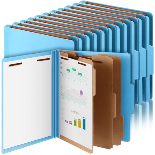 Skyygemm 36 Stück Pressboard-Klassifizierungsmappen, 3 Trennblätter, Aktenordner mit 7,6 cm Verschluss, Briefgröße mit 8,9 cm Erweiterung zum Organisieren von Papierakten für Büro, Klassenzimmer, Blau von Skyygemm