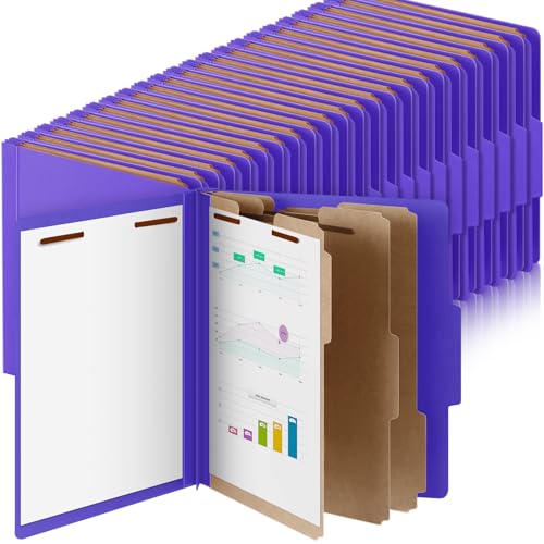 Skyygemm Pressboard-Klassifizierungsmappen, 3 Trennblätter, Aktenordner mit 7,6 cm Verschluss, Briefgröße mit 8,9 cm Erweiterung zum Organisieren von Papierakten für Büro, Klassenzimmer, Violett, 48 von Skyygemm