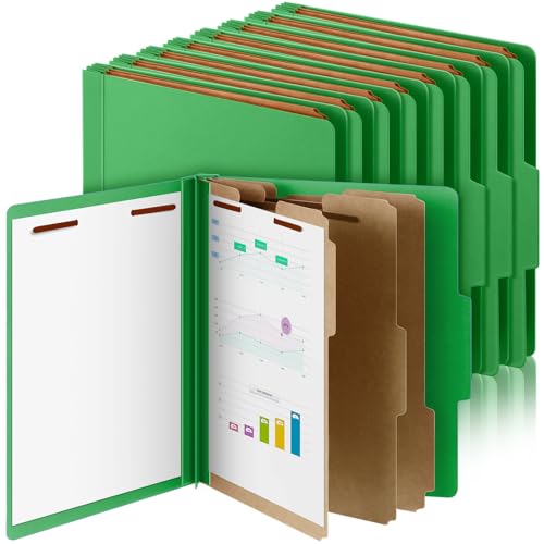 Skyygemm Pressboard-Klassifizierungsmappen, 3 Trennblätter, Aktenordner mit 7,6 cm Verschluss, Briefgröße mit 8,9 cm Erweiterung zum Organisieren von Papierakten für Büro, Klassenzimmer, Grün, 24 von Skyygemm
