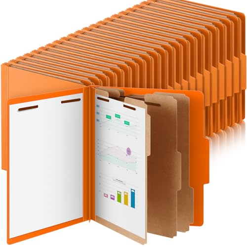 Skyygemm Pressboard-Klassifizierungsmappen, 3 Trennblätter, Aktenordner mit 7,6 cm Verschluss, Briefgröße mit 8,9 cm Erweiterung zum Organisieren von Papierakten für Büro, Klassenzimmer, Orange, 48 von Skyygemm