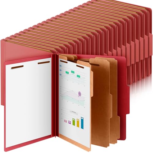 Skyygemm Pressboard-Klassifizierungsmappen, 3 Trennblätter, Aktenordner mit 7,6 cm Verschluss, Briefgröße mit 8,9 cm Erweiterung zum Organisieren von Papierakten für Büro, Klassenzimmer, Rot, 48 Stück von Skyygemm