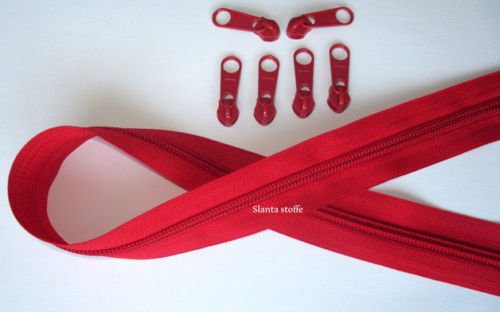 5m Reißverschluss endlos, Spirale 5mm + 10 Schieber/Zipper 27 Farben, Meterware (Rot) von Slantastoffe