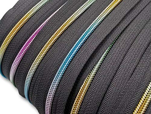 Reißverschluss endlos Spirale Regenbogen 5mm Meterware mit Zipper (Grau, 10m + 20 Zipper) von Slantastoffe