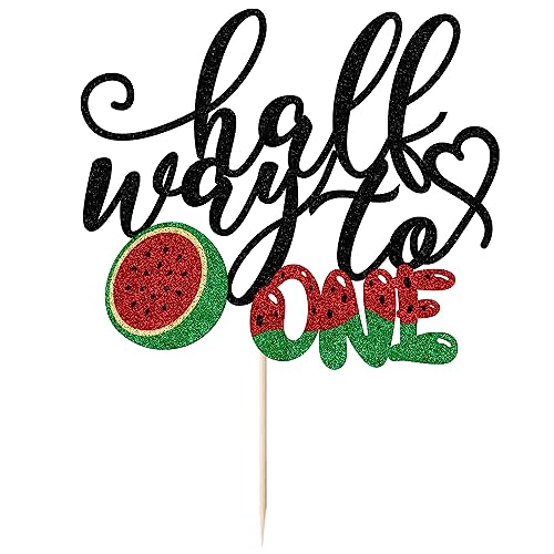 Half Way to One Tortenaufsatz, Wassermelonenschild Happy 6 Months Birthday Cake Decor, 1/2 Way to One Party Cake Topper、Fruit Themed Baby Shower/Boy or Girl 6 Months Birthday Party Decorations Supplies von Sleyberoy