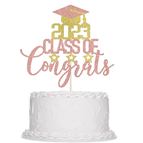 Sleyberoy Graduation Grade 2023 Cake Topper - Golden Glitter 2023 Graduates, Congratulations on PhD, Master MBA graduation Party, 2023 graduation party cake decorating supplies (Rose Gold) von Sleyberoy