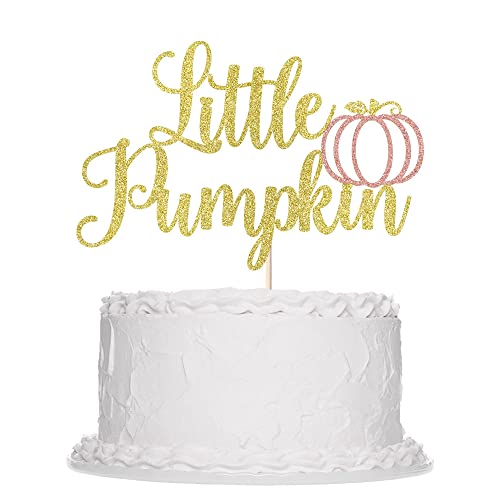 Sleyberoy Little Pumpkin Babyparty Tortenaufsatz - Gold Glitter Little Pumpkin Kuchen Topper 、 Herbst Kürbis Babyparty 、 Gender Reveal、Mädchen/Jungen Geburtstag, Herbst Thema Party Dekoration von Sleyberoy