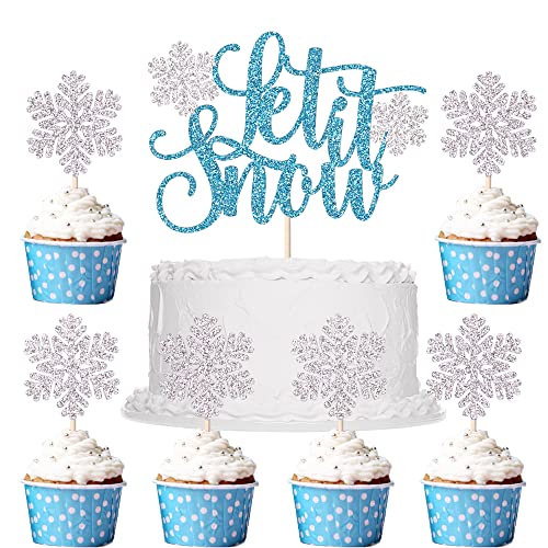 Sleyberoy Winter Let It Snow Kuchendekoration Stechpalme Weihnachtsfeier Winterparty Schneeflocke Party Hochzeit Party Baby Shower Geburtstag Party Dekoration (7 Stück) (Let It Snow) von Sleyberoy