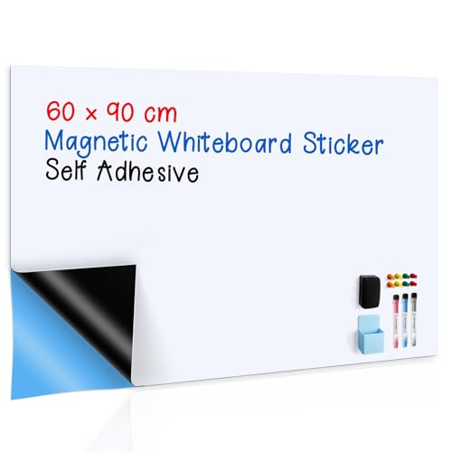 Magnetisches Whiteboard Folie 60x90 cm, Selbstklebendes großes Whiteboard Wand Aufkleben, Trocken Abwischbare Whiteboard Sticker für Zuhause Schule Büro Mit Stiften, Radiergummi, Stifthalter, Magneten von Sliandtelly