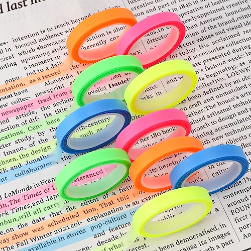 10 Rollen Fluoreszierende Klebezettel Highlight Strips Farbiges Transparente Haftnotizen Textmarker Band 6mm x 5m Ablösbar Farbige Tags Index Tabs für Lehrer Schüler Klasse Büro von Sliverdew