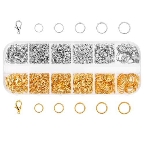 1140 Stück Biegeringe für Schmuckherstellung und Halskettenreparatur Set, Metall Gold und Silber Kettenverschluss Karabinerverschlüssen Offener Verschlüsse Zubehör für Halsketten, Armband, Fußkette von Sliverdew