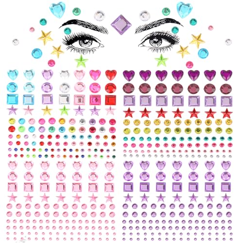 4 Blätter Glitzersteine Selbstklebend Schmucksteine Aufkleber Strasssteine Selbstklebend Juwelen Edelstein Sticker Acryl Bunt Strasssteine Selbstklebend für Grußkarten Make-up DIY Augen Nagel von Sliverdew