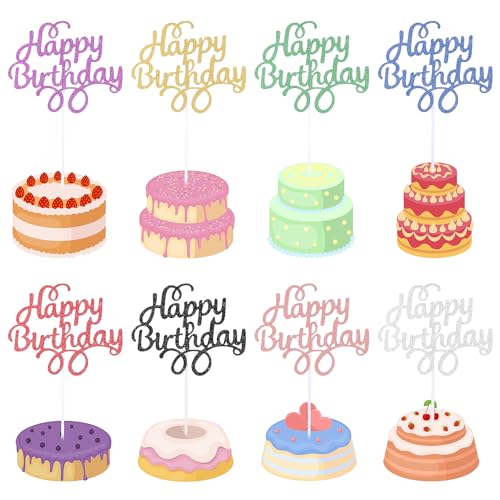 40 Stück Happy Birthday Tortendeko Happy Birthday Cake Toppe 8 Farben Glitzer Happy Birthday Cake Kuchendekoration Cake Topper Geburtstag Tortenstecker Happy Birthday für Geburtstag Party von Sliverdew