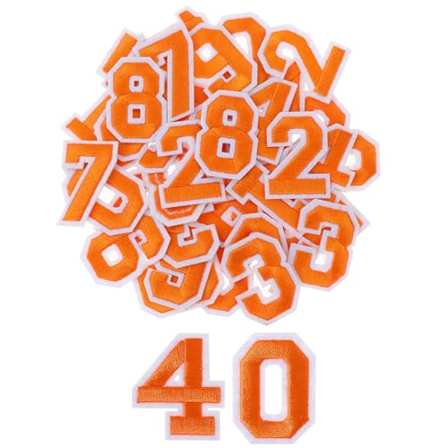 40 Stück Iron on Numbers Patches, Orange Number Patches, Zahlen Patches, 0-9 Zahlen Bestickte Patches, Zahlen Bügelbilder Selbst Gestalten Aufnäher for Jeans Hut Jacke Rucksack Hemden (4,5 x 3,2 cm) von Sliverdew