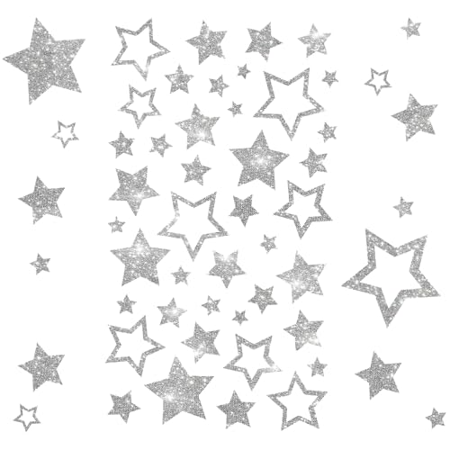 6 Blatt Sterne Sticker, 252 Stück Glitzer Stern Sticker, Glitzer Silber Etiketten Selbstklebend Stern Aufkleber Star Foam Stickers für DIY Weihnachten Weihnachtskarten Deko Geschenk Handwerk(Silber) von Sliverdew