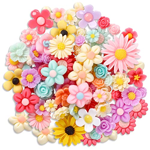 DIY Blumen Harz Charms,80 Stück Gänseblümchen Harz Flatback Perlen Kunststoffperlen mit flacher Rückseite Cabochons, Verschönerung für die Schmuckherstellung Scrapbooking Telefonhülle Dekoration von Sliverdew