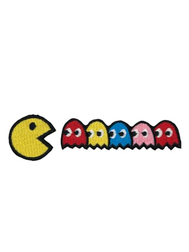 Pac-Man Ghosts Blinky Pinky Inky Clyde bestickter Aufnäher zum Aufbügeln oder Aufnähen, Schwarz von Slow Vibes Patch Store