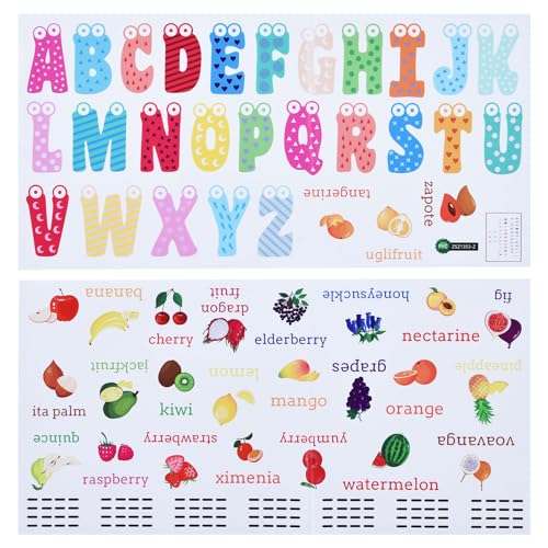 2 Stück englische Alphabet-Wandaufkleber, PVC-Material, Cartoon-Frucht-Wandpapier, Dekor, ABC-Frucht, pädagogische Abziehbilder, Cartoon-Wandaufkleber-Dekoration, für von Sluffs