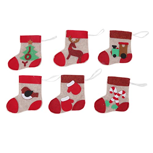 6 Stück Weihnachtssocken-Ornament, kleine Geschenktüte, Anhänger, Weihnachtsdekoration, Mini-Weihnachtsstrümpfe, Süßigkeitenbehälter, kleine Socken für Bäume, Treppen, Kamine von Sluffs