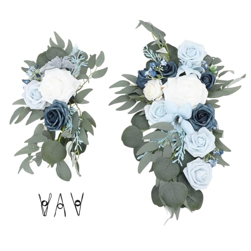 Sluffs 2pcs künstliche Hochzeitsbogenblumen, fadelige Exquisite Erzation lebensechte Hochzeit Willkommensschilder Blumenation für Innenräume draußen im Freien (Hellblau) von Sluffs