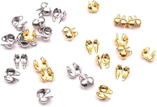 200 Stück 1,5 mm goldene und silberne offene Perlenspitzen, Knotenabdeckungen, Clamshell-Endkappe, Quetschperlen, Kugelketten-Verbinder für Schmuckherstellung, Schmuckverschlüsse, Schmuckzubehör von Sluswallow