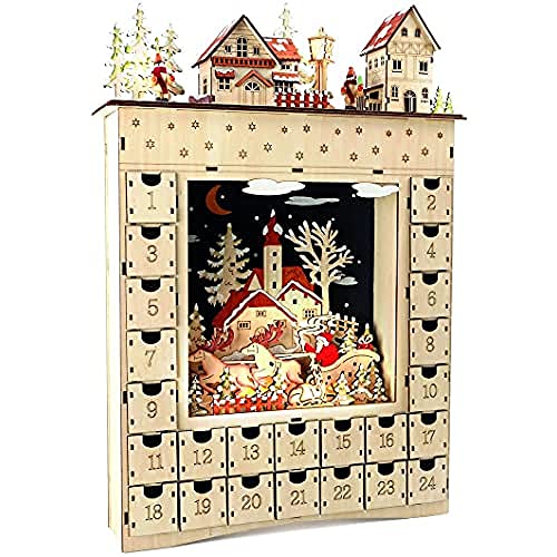 small foot Adventskalender „Wintertraum“ aus Holz, mit Schnitzereien und Beleuchtung, ca. 34 x 7,5 x 52 cm, 10215 von Small Foot